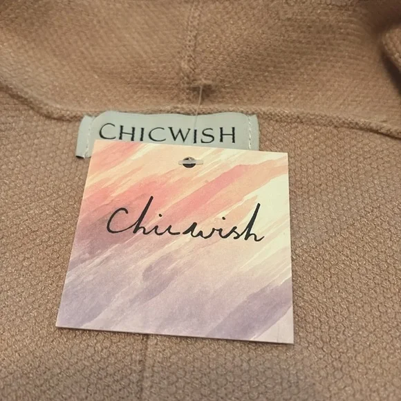 NWT Chicwish Open Front Cardigan Pockets Wide Collar Camel Tan Small - Picture 9 of 12